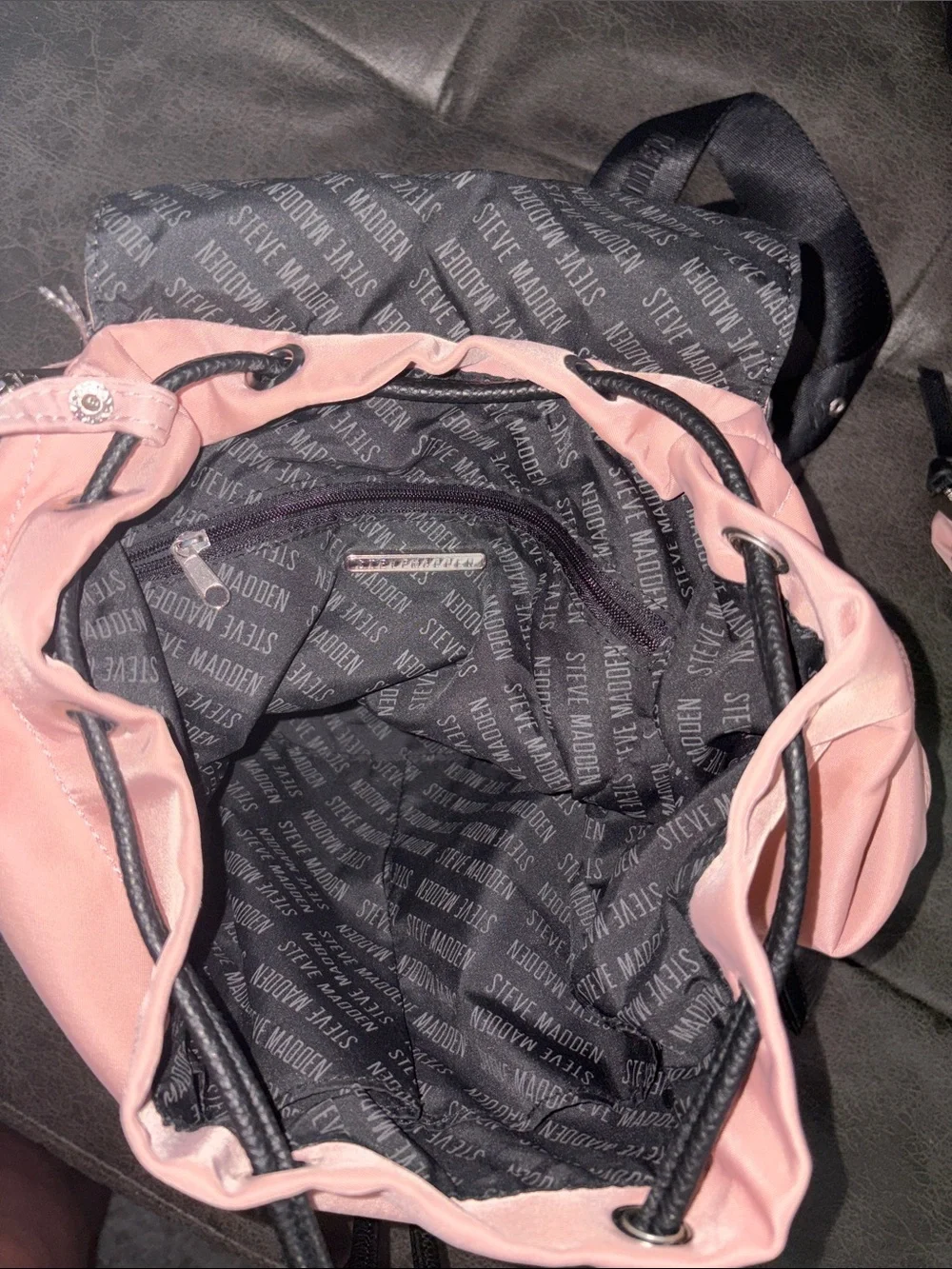 Steve Madden Pink Backpack with Black Trim and Buckle Details
